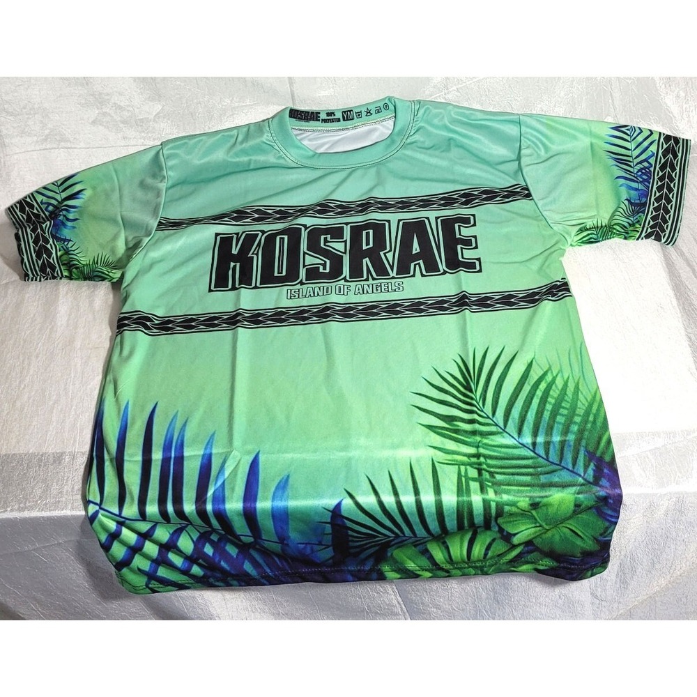 Youth Kosrae Island of Angels 100% Polyester Short Sleeve T-Shirt - Green - Med